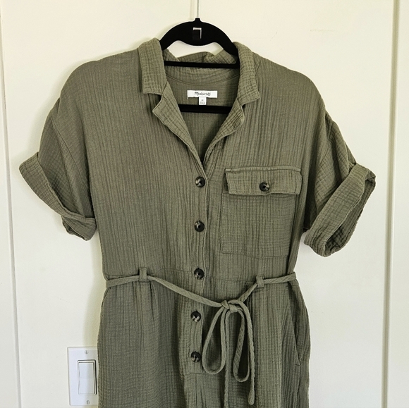 Madewell Green Lightspun Belted Safari Romper NWOT - Picture 4 of 8